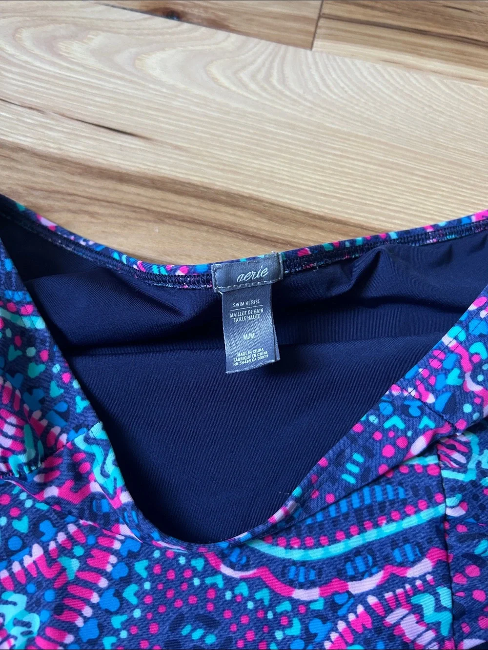 aerie High-Waist Swim Bottoms in Navy, Pink & Teal Paisley size Medium